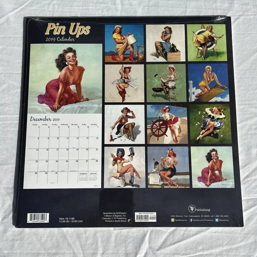 Turner Licensing, Pin Up 2019 Wall Calendar, 12'' X 12'', 12-Month Calendar NEW